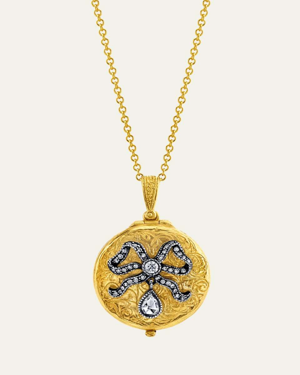 Round Bow Locket Necklace with Diamonds